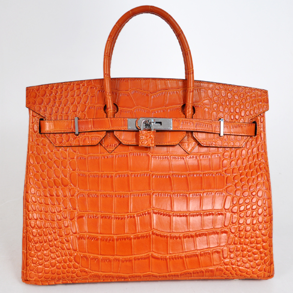 H35OCSS Hermes Birkin 35CM arancione Crocodile strisce di cuoio (Silv